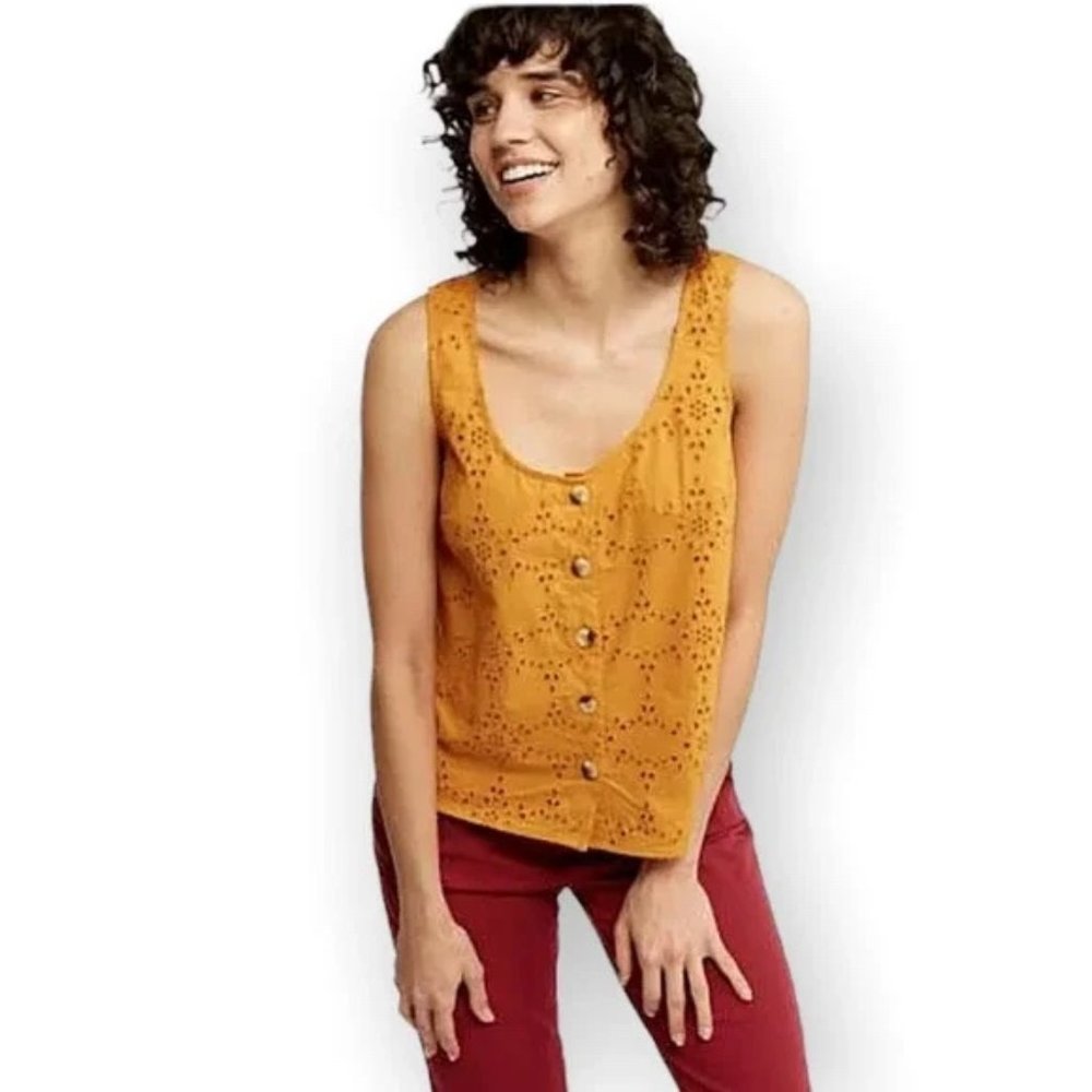 Fat Face yellow eyelet tank top (Size 4)